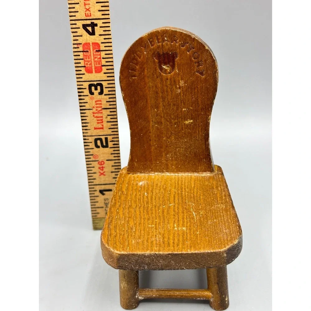 Vtg Teddy Bear Story‎ Miniature Wooden Chair Dollhouse Furniture Wood Decor 3.5